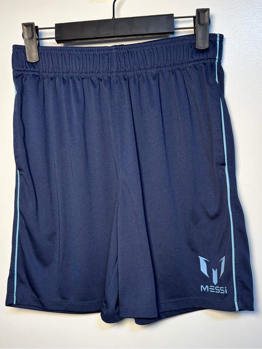 Messi Kids Navy Athletic Shorts with Light Blue Trim - Picture 2 of 5